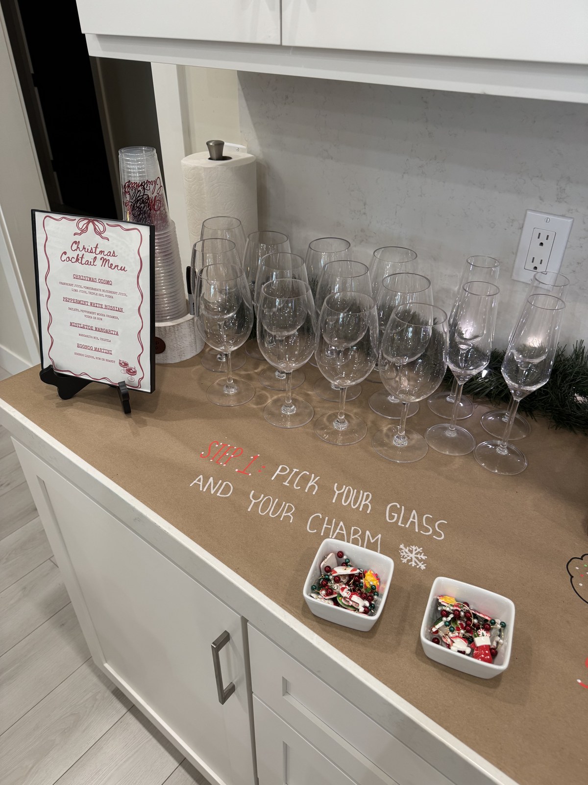 Step one of the Christmas drink bar — pick your glass and your charm